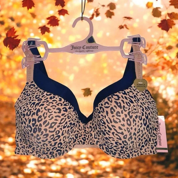 Juicy Couture Sexy Push-Up Leopard Print & Solid Black Bra Set NWT size 36D - Picture 2 of 8